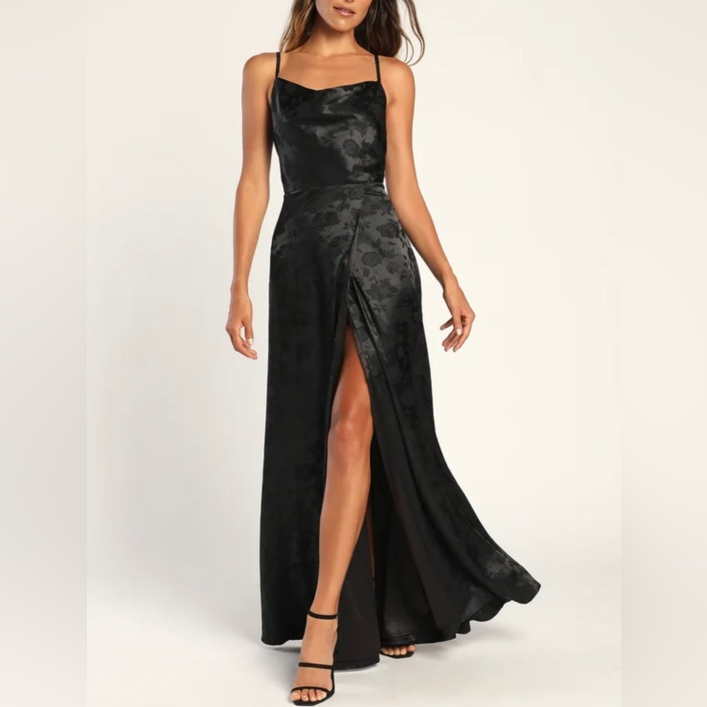 Lulu's Black Satin Prom Dress